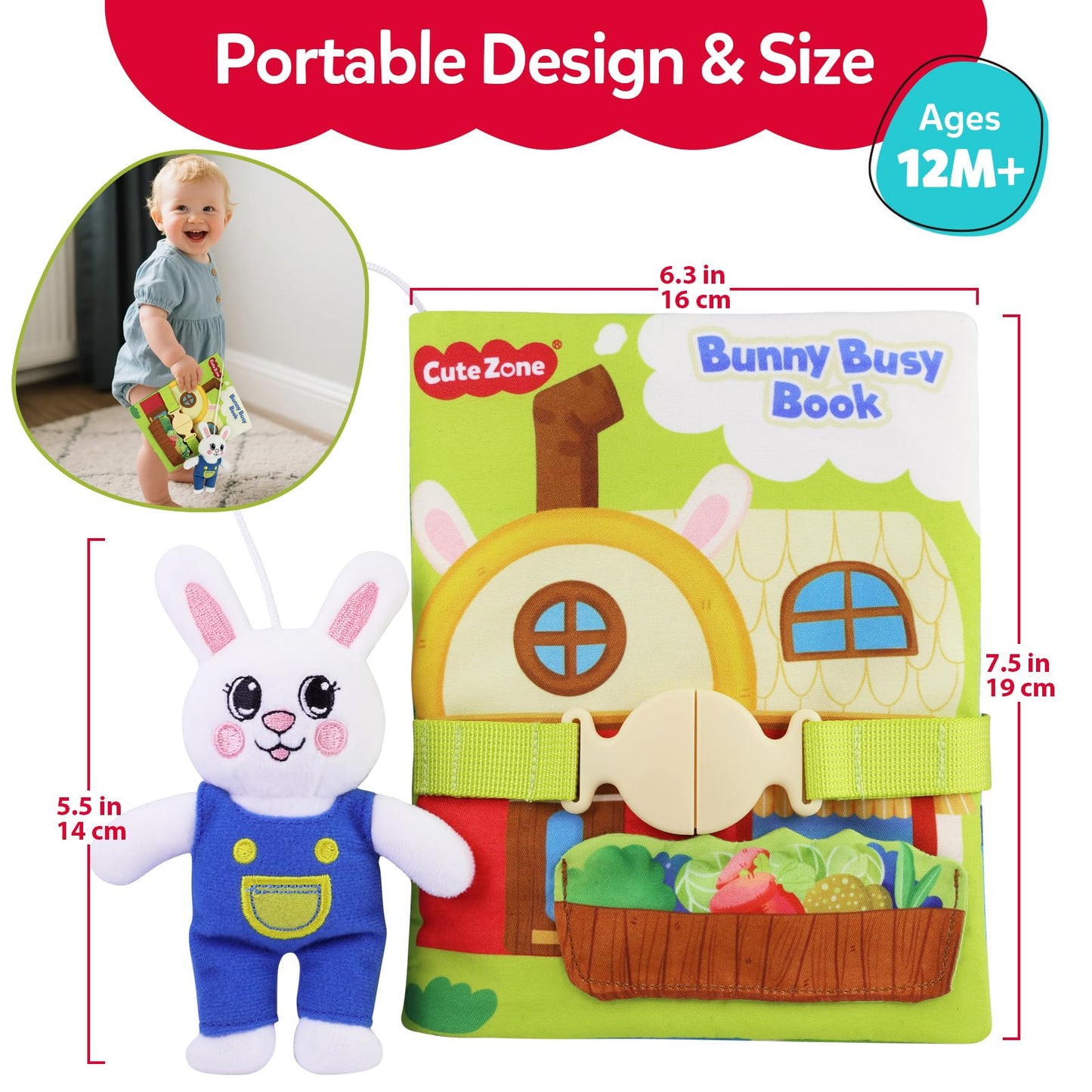 CuteZone Montessori Busy Book for Toddlers 1-3,Busy Board with 12 Sensory Activities & Fine Motor Skills,Travel Toys for Airplane Car,Educational Learning Gift for 1 2 3 Year Old Boys Girls
