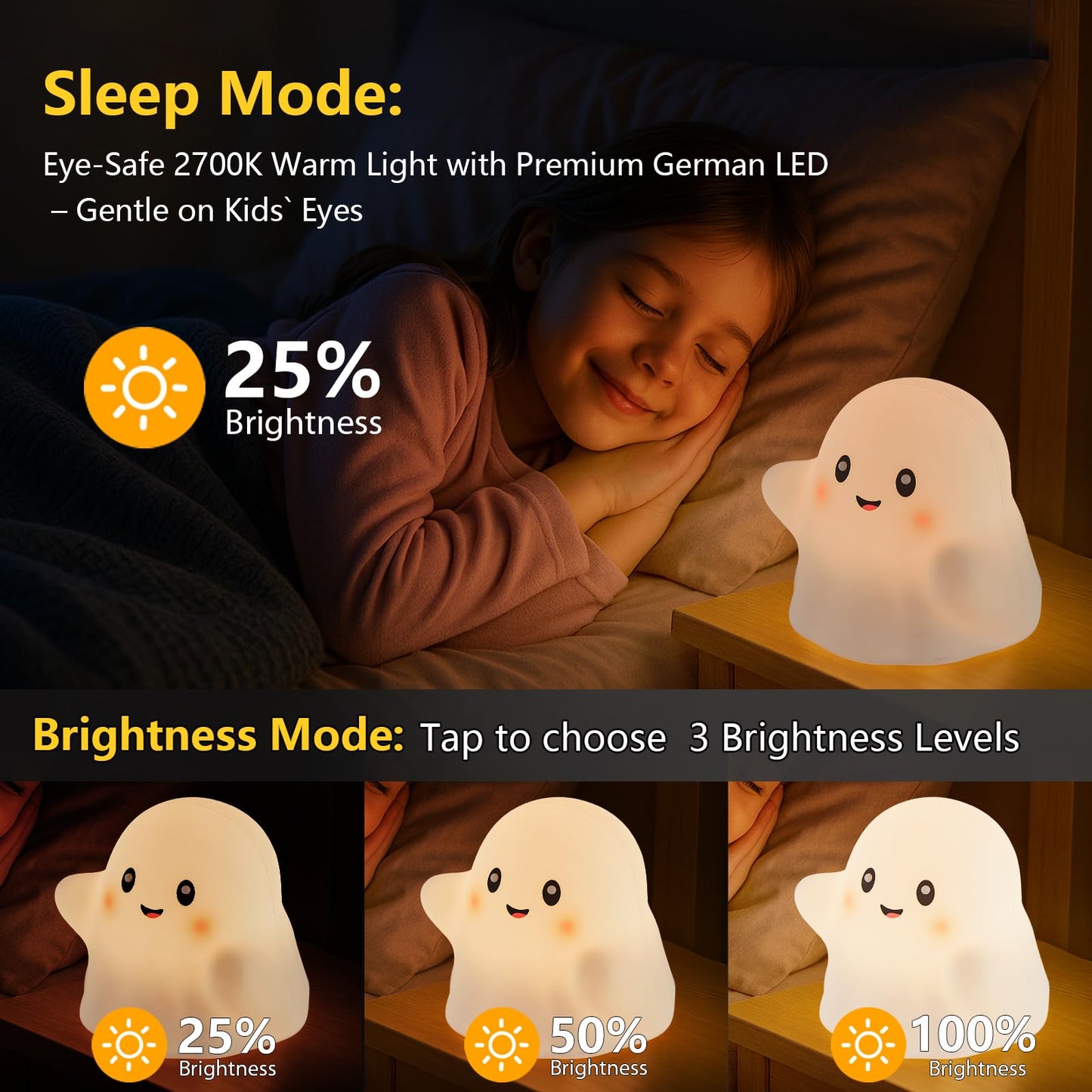Nextang Ghost Night Light For Kids - Gift & Fun Toy For Kids  Touch Tap Lamp With Sounds  Squishy Silicone  Eye-Safe Led  30-Min Timer  Dimmable Rechargeable Bedside Table Lamp - Gift For Boys & Girls
