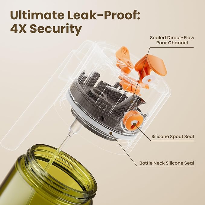 Upgrade 2 in 1 Oil Sprayer for Cooking, Olive Oil Dispenser Bottle for Kitchen Gadgets with Stickers, 17oz/500ml Food Grade Light-Blocking Glass Spray Bottle for Salad, Air Fryer, BBQ