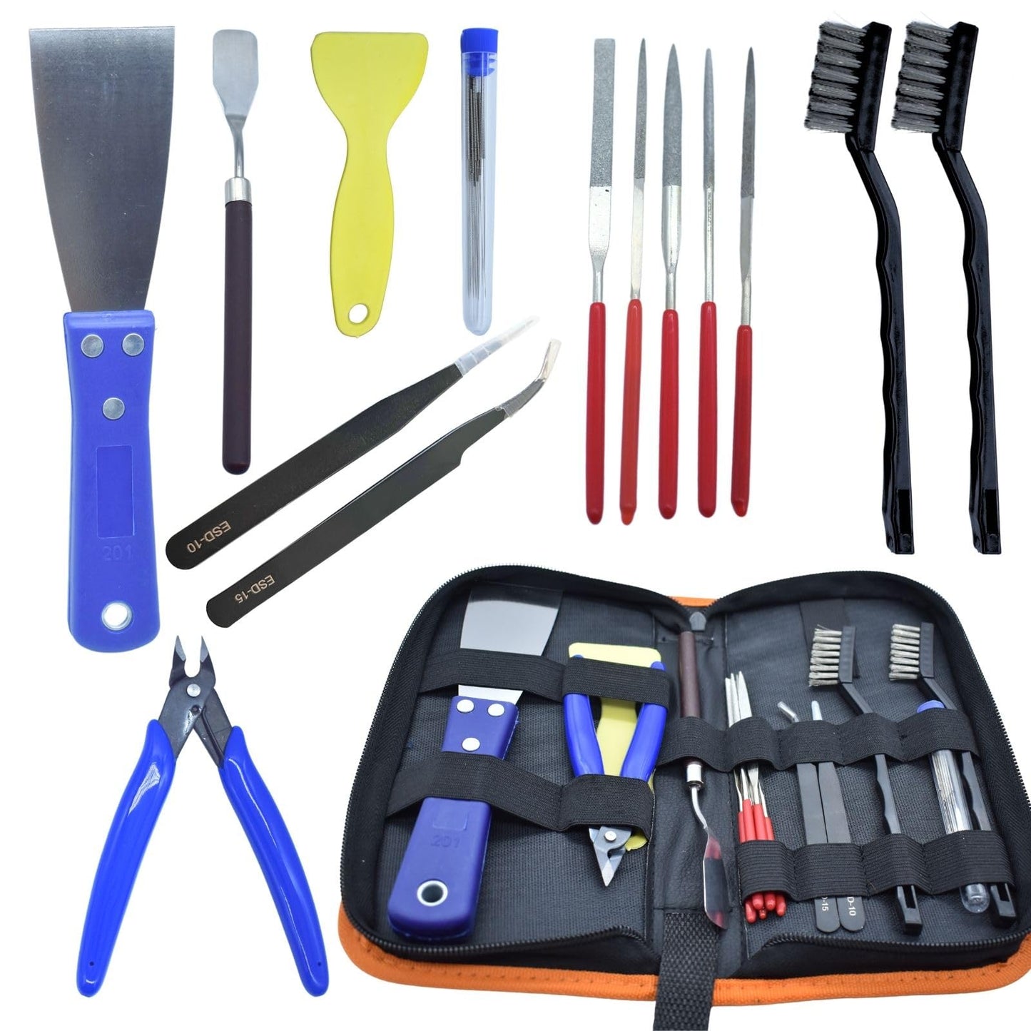 JUNYAOHSU 3D Printer Tool Kit, 24pcs 3D Printer Nozzle Cleaning Tool Removal Tool Kit, Wire Brush, Wire Flush Cutter, Scraper Knife, Diamond Files, Tweezer, Putty Knife for 3D Printer, Model Building