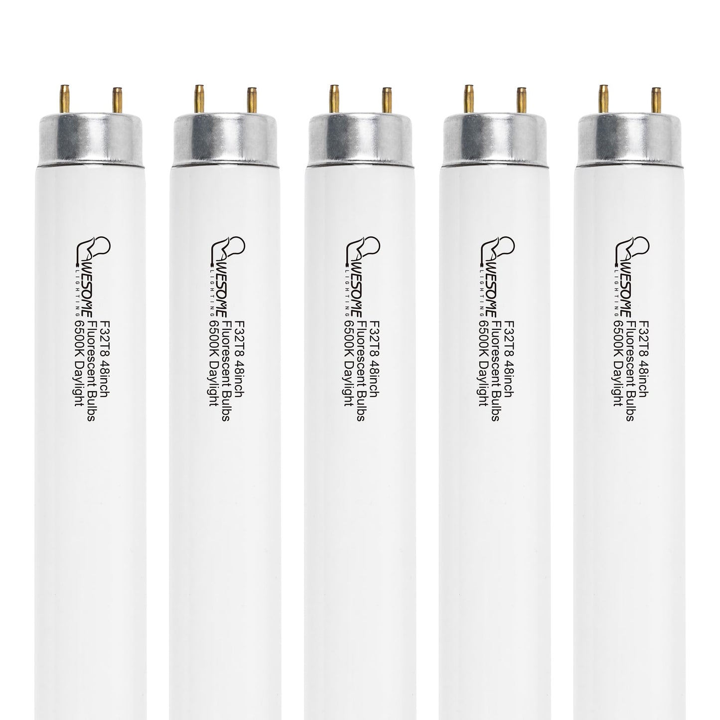 Wesome Lighting F32T8/865 Fluorescent Light Bulb  48 Inch  32 Watts  6500K Daylight  2800 Lumens  G13 Bi-Pin Base  4Ft T8 Fluorescent Tube Light Bulbs - 5 Pack
