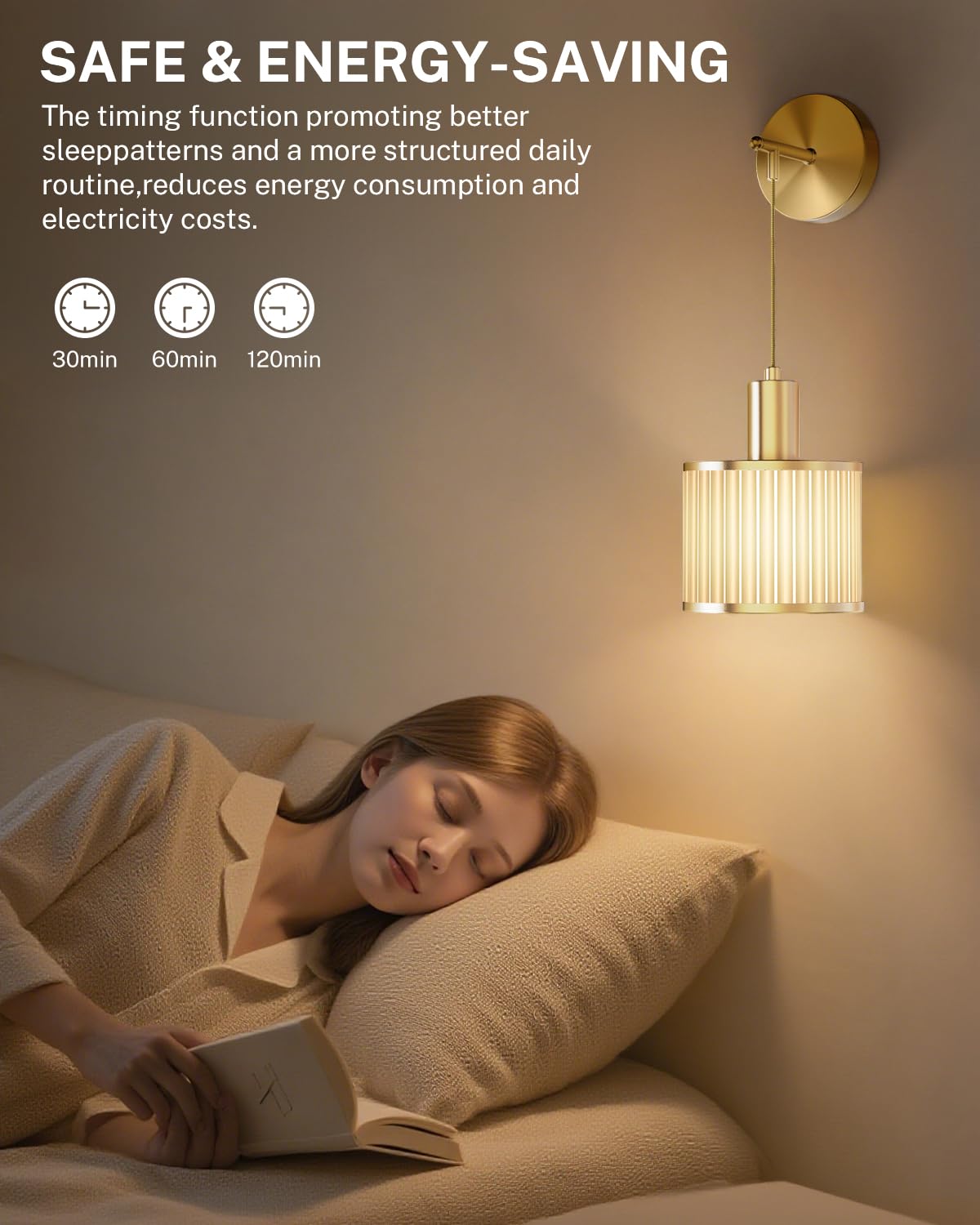 SAIMAND Battery Operated Wall Sconce Set of 2, Wireless Rechargeable LED Lamps, Dimmable, Gold + Beige, Model 001