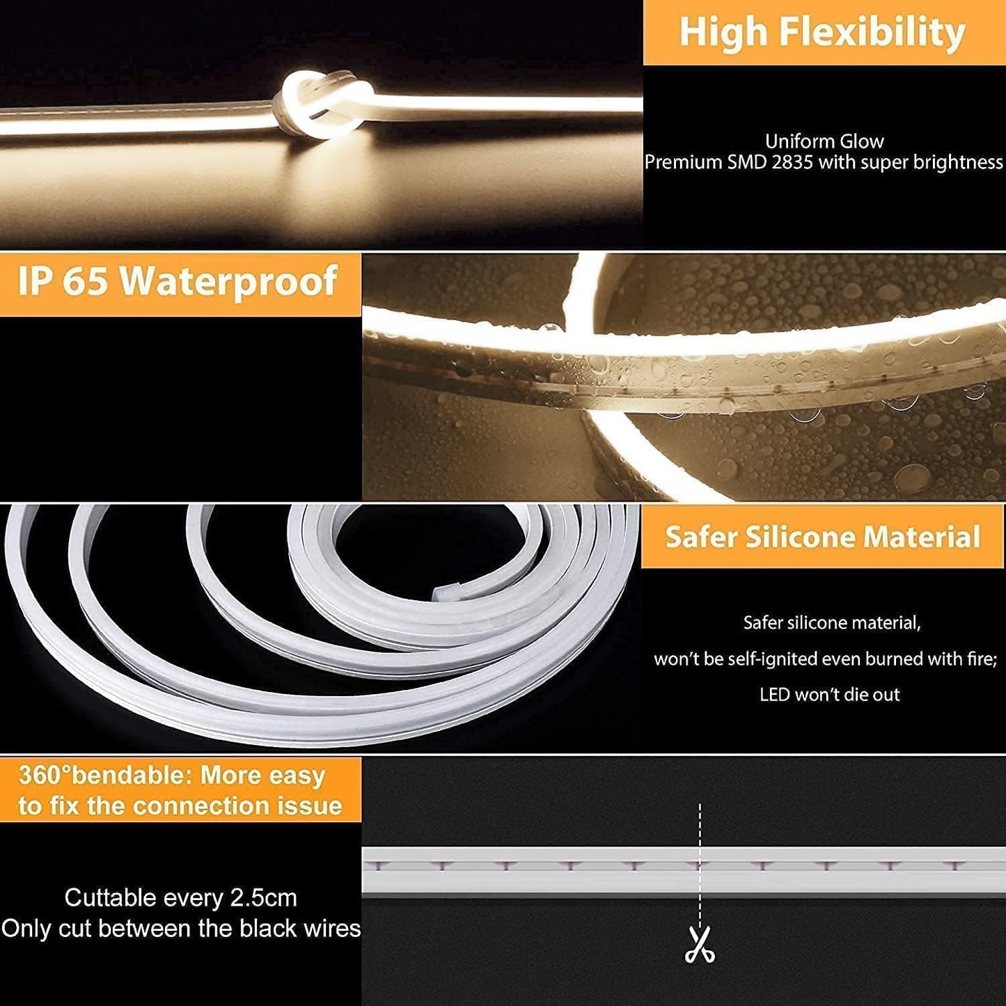 Lamomo LED Neon Strip Lights, 12V Dimmable Waterproof 16.4ft, Neutral White Silicone, Model 10ww