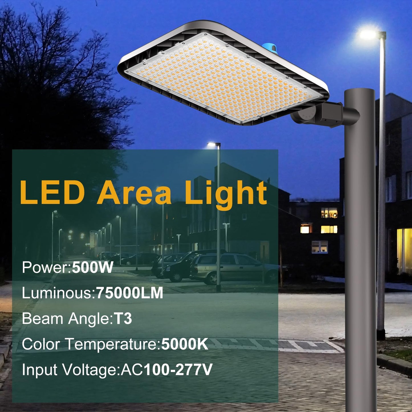 Acohook 500W Led Parking Lot Lights Outdoor (75000Lm Eqv 2000W Hps) Dusk-To-Dawn 5000K Daylight Slipfitter Mount Commercial Area Street Lighting -2Pack