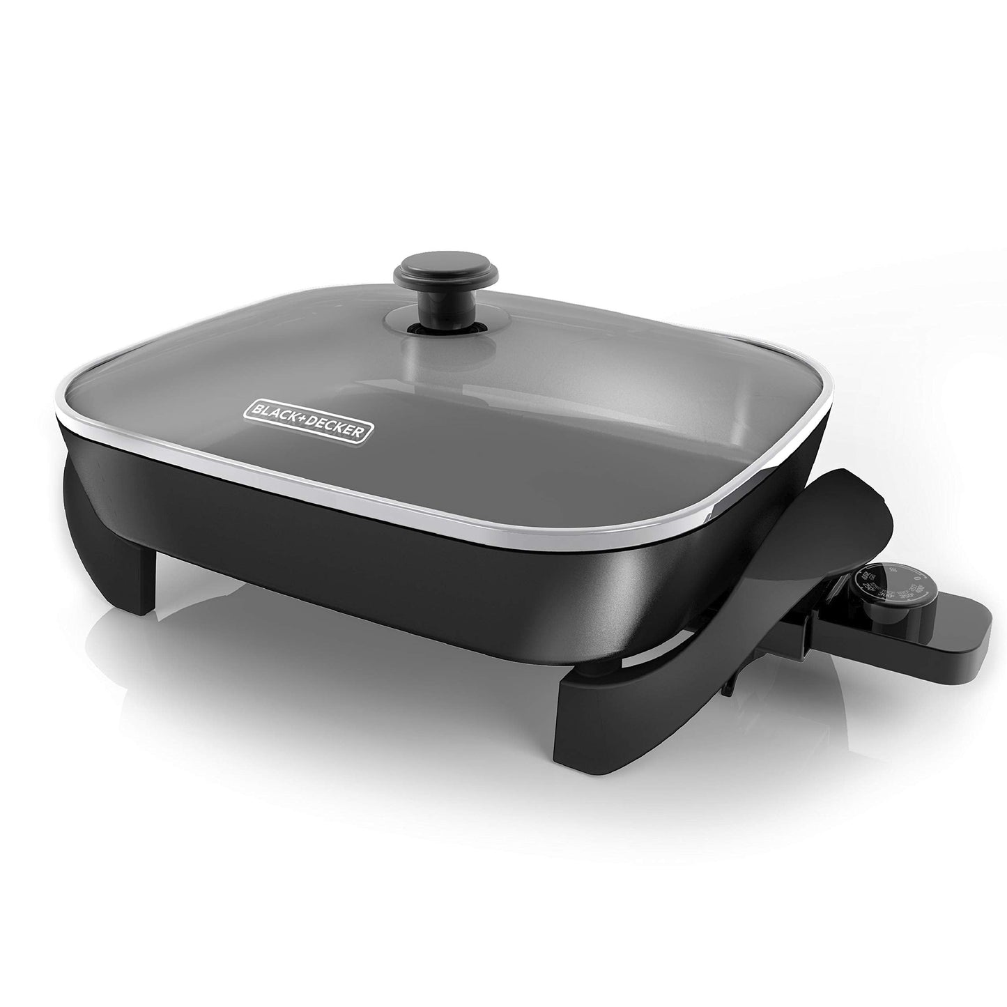 Black+Decker Electric Skillet, Variable Temperature Control, Nonstick Cooking Surface, Dishwasher Safe, Tempered Glass Lid, 12X1