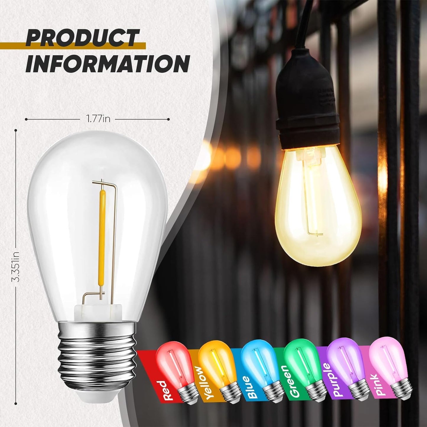 12-Pack Blue Red String Light Bulbs  Patio String Light Replacement Bulb For Outdoor Indoor  1W E26 Base S14 Led Bulbs For Christmas Halloween Holiday Home Decor (6 Blue + 6 Red)