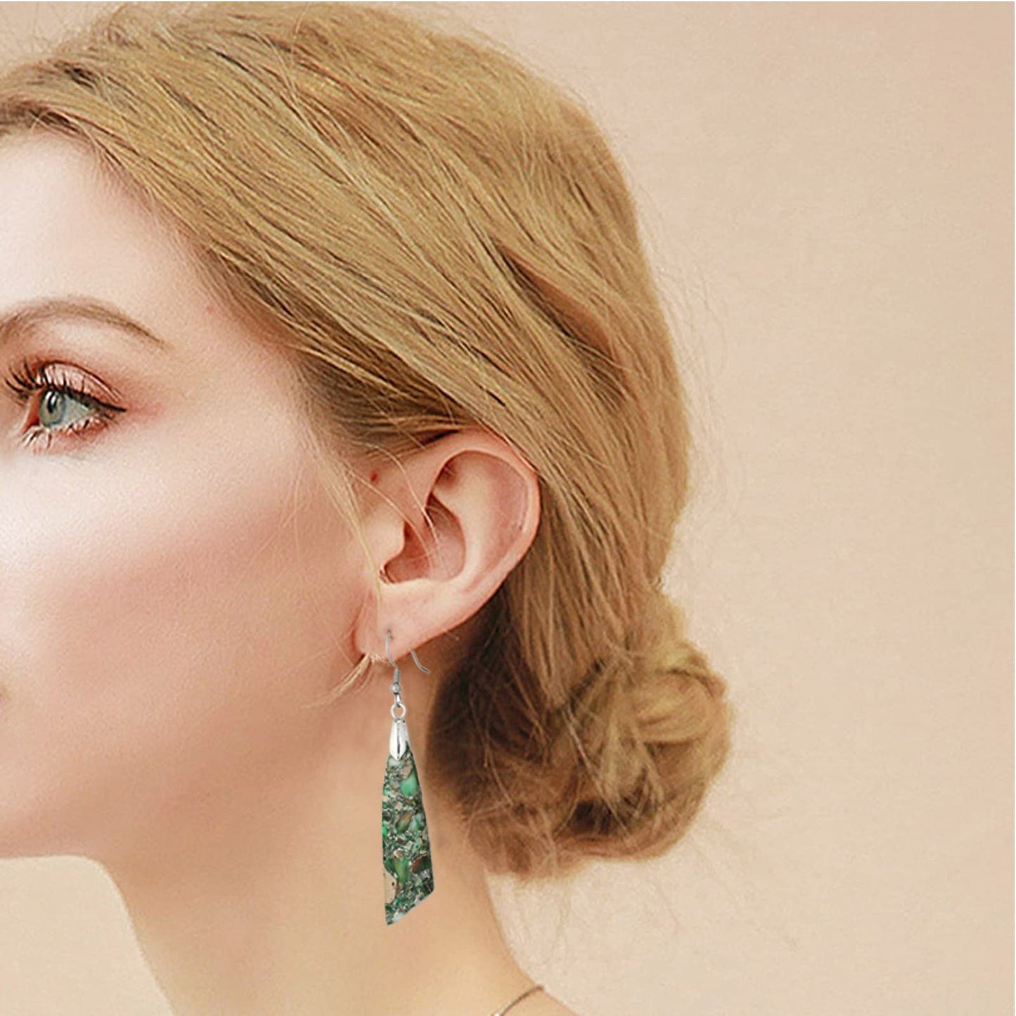 Boho Natural Imperial Jasper Stone Charm Dangle Earrings for Women