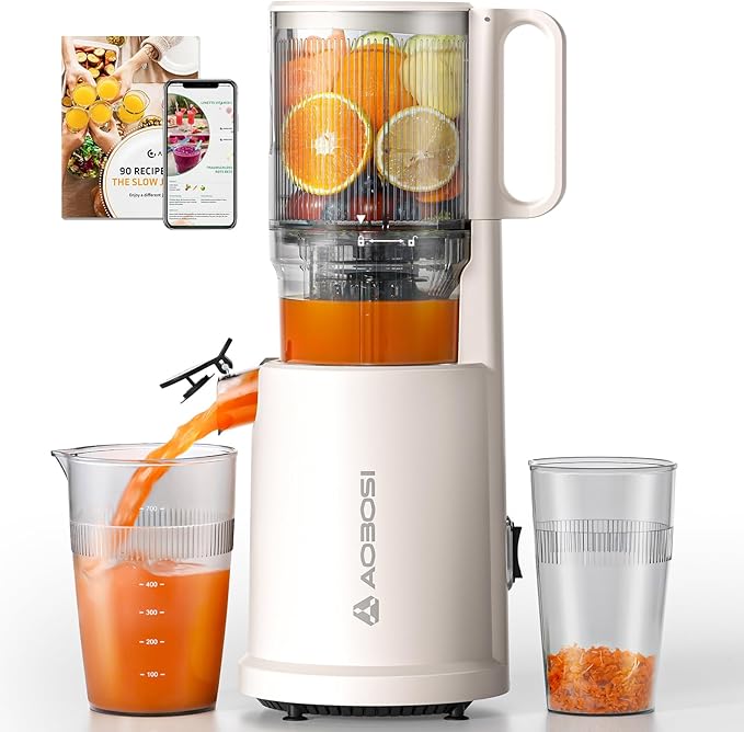 Slow Cold Press Juicer Machine: Electric Masticating Juicer Extractor Easy Clean - 5.4" Extra Large Feed Chute Fit Whole Fruits & Vegetables - Cold Pressed Slow Blender Juicer