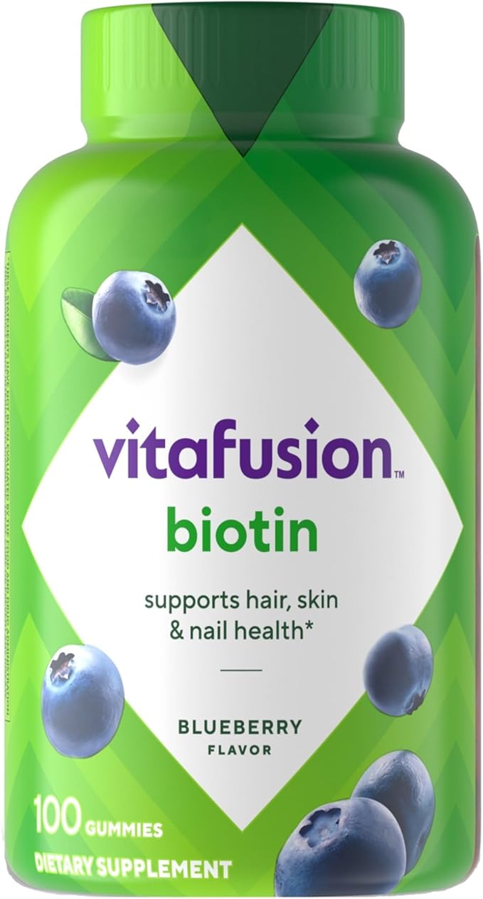 vitafusion Extra Strength Biotin Gummy Vitamins, Berry Flavored, 5,000 mcg Biotin Vitamins, America’s Number 1 Gummy Vitamin Brand, 50 Day Supply, 100 Count (packaging may vary)