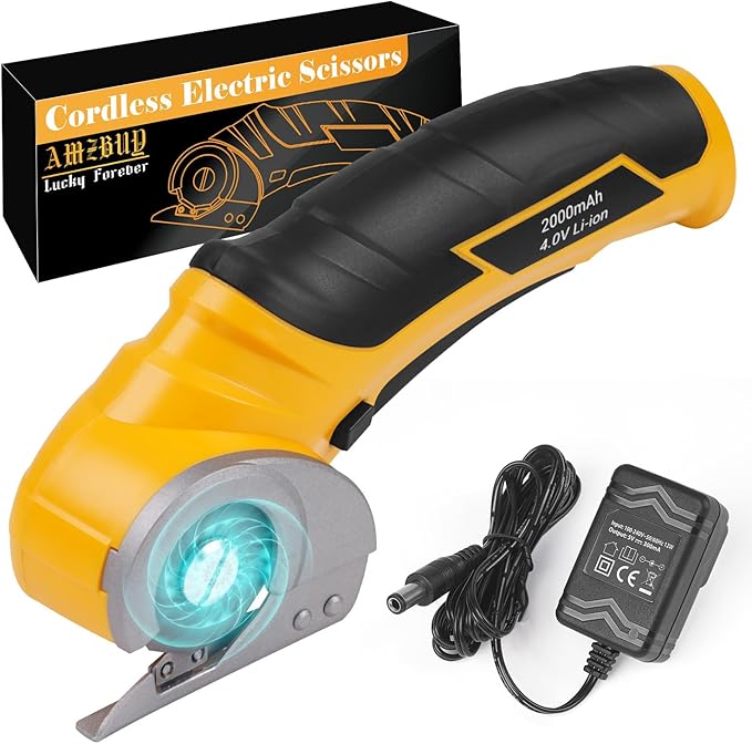 Cardboard Cutter Electric Box Cutter, Stocking Stuffers for Men Gifts Christmas Tools 4V Cordless Electric Scissors Rotary Blade for Cardboard Recycling Rechargeable DIY Cutting Carpet Leather Plastic