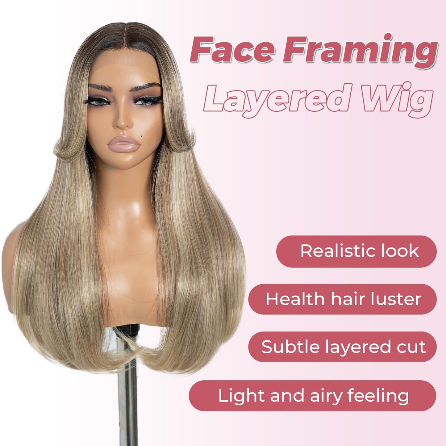 Style Icon 24 Ombre Blonde Wig HD Lace Front Middle Part Wigs Long Straight Wigs for Women Pre Plucked with Door Curtain Bangs