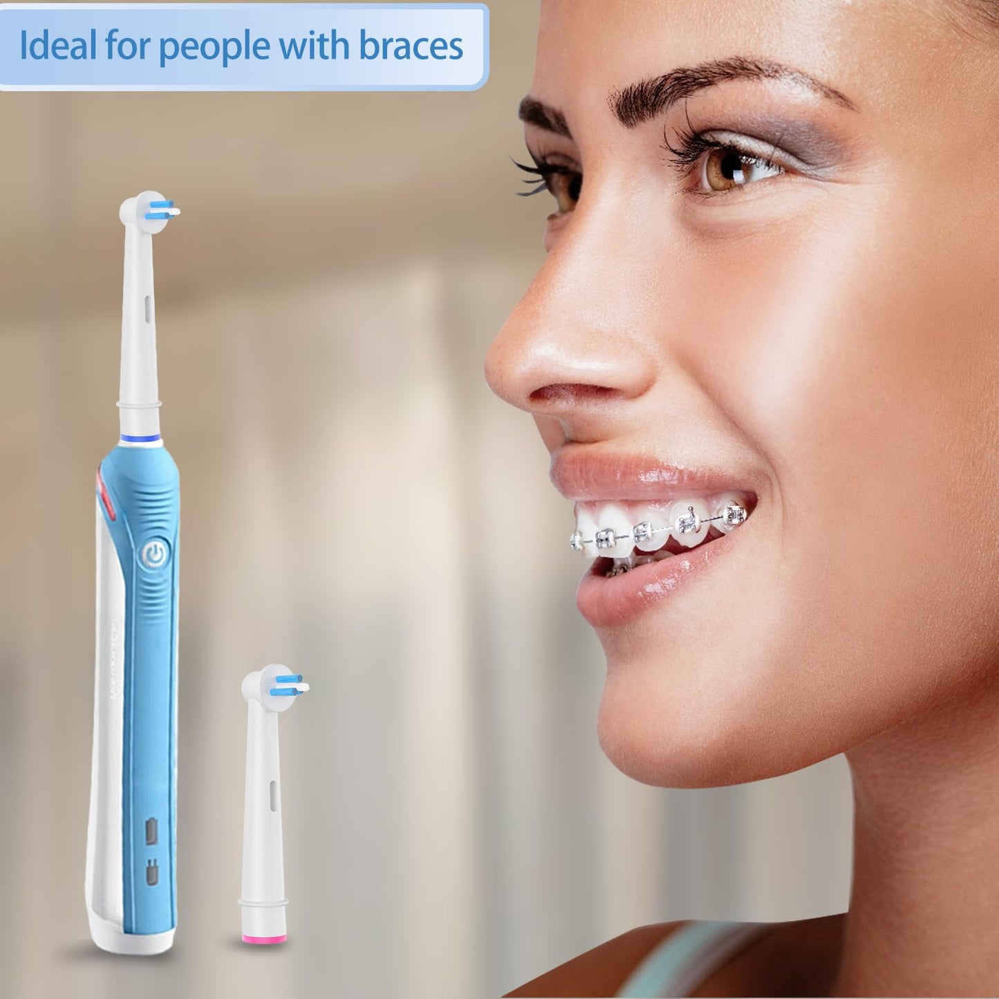 Interspace Toothbrush Heads, Compatible with Braun Oral B Electric Toothbrushes for Cleaning Crevices, Bridges and Implants.(8pcs)