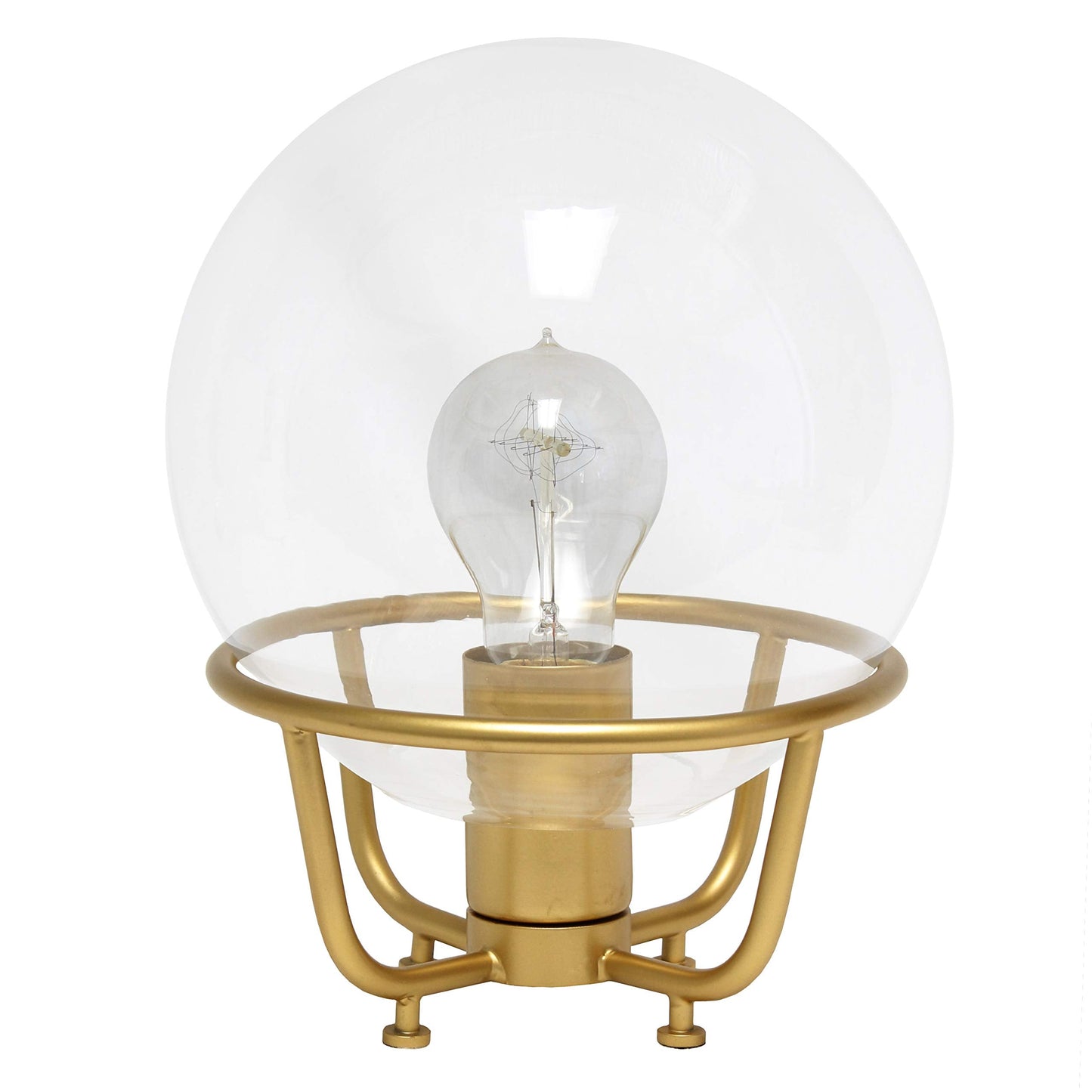 Elegant Designs Table Lamp, Vintage Industrial, Glass Crystal Ball, Metal, 7.75inL x 7.75inW x 10inH, Matte Gold, Model LT1062-MGD