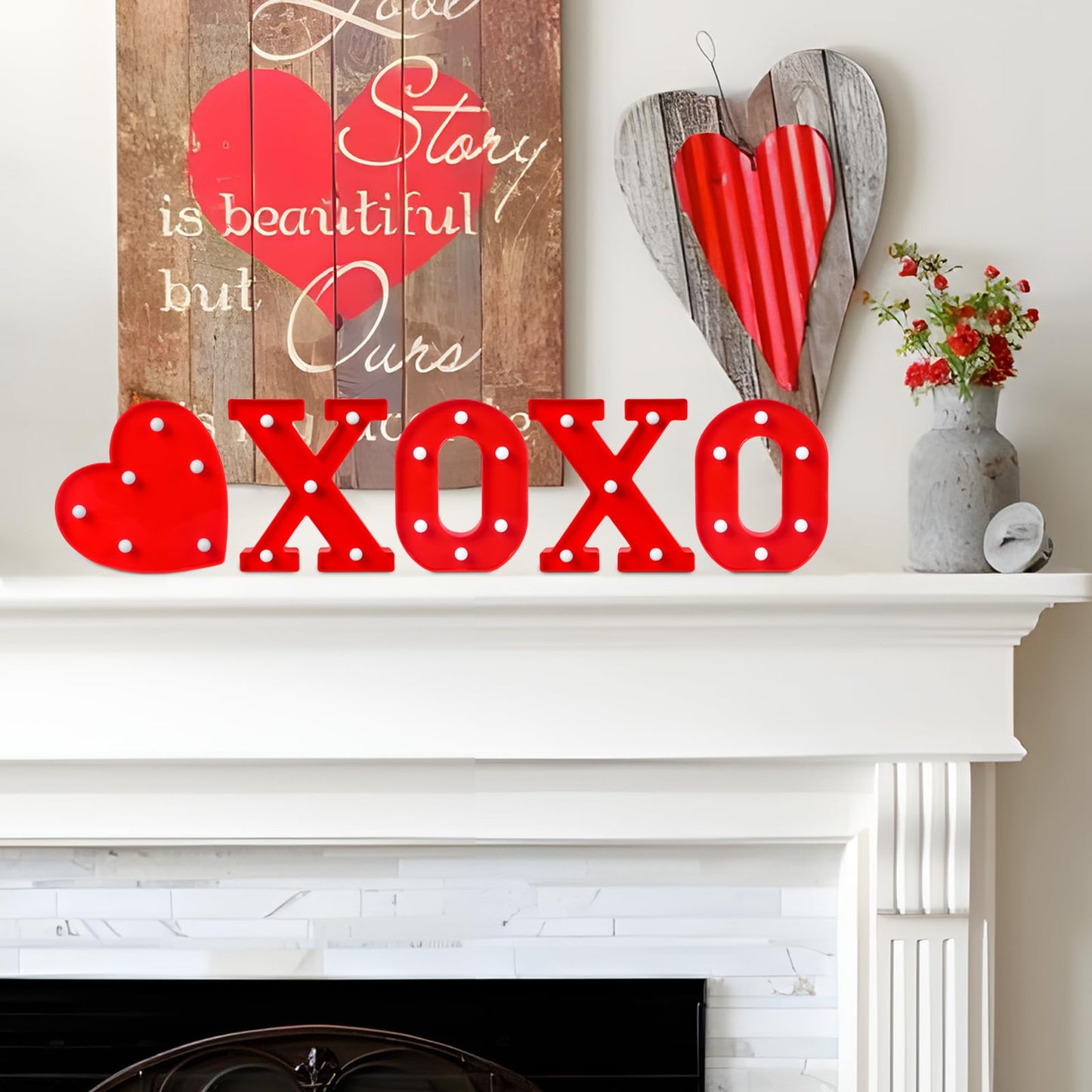 Edycon ValentineS Day Letter Lights Sign Table Decorations Led Light Up Letters Battery Powered Letter For Home Party Bedroom Tabletop Fireplace Indoor Decor(Xoxo Heart)