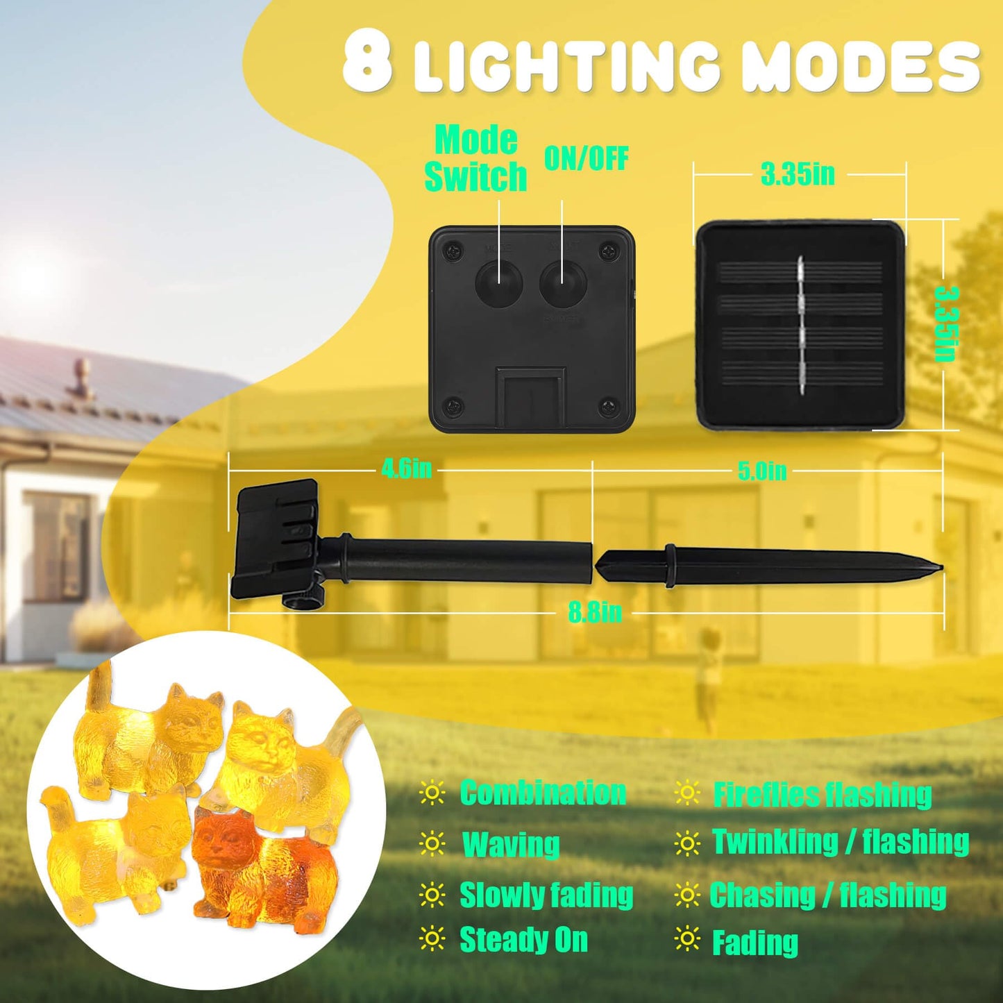 Solar Cat String Lights - Christmas Thanksgiving Holiday Decor - Waterproof Kitty Fairy Lights For Garden  Patio Summer Parties - Solar Powered Cat D?Cor For Festive 40Led 14Ft Fence Window Pond