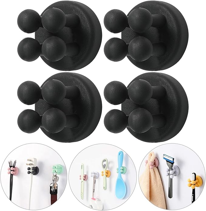 Razor Holder Shaver Hook Hanger Stand - 4Pcs Silicone Toothbrush Holders for Shower Wall Mounted Self Adhesive Cute Utility Bathroom Kitchen Organizer Storage Hook for Hanging Loofah Towel Tooth Brush