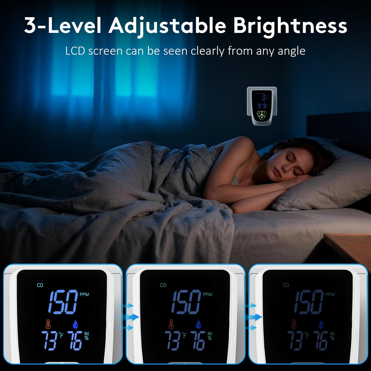 5-in-1 Carbon Monoxide Detectors Plug in, Smoke Alarm & Natural Gas Leak Detector with Temperature & Humidity Sensor, Portable CO Detector with LCD Display Sound & Light Alert for Home Travel
