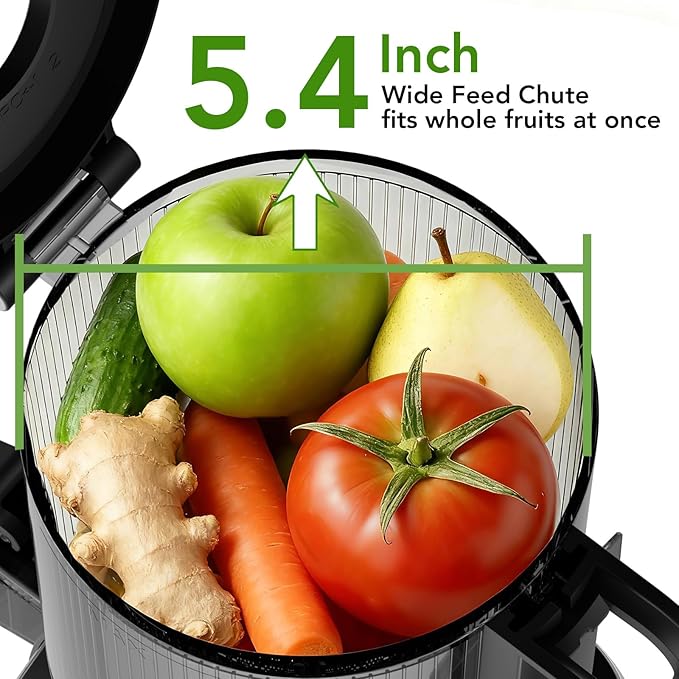 Cold Press Juicer Wide Mouth 5.4 Inch, Self Feeding Juicer Machines For Whole Fruits & Vegetables, Slow Masticating Juice Extractor High Juice Yield Juice Makers