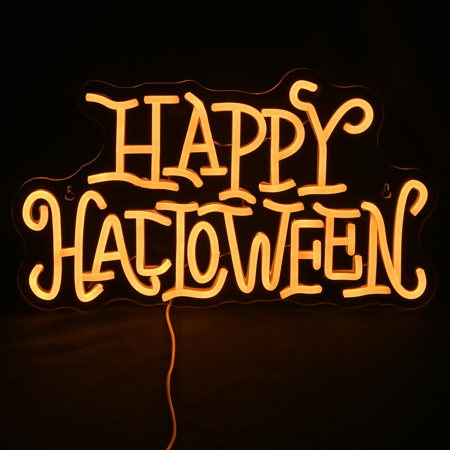 Wanxing Happy Halloween Neon Light Sign Golden Yellow Letter Led Nights For All Hallows Day Party Wall Decor Art Decorations As A Gift For Children Friends Family 16.5 * 19.4