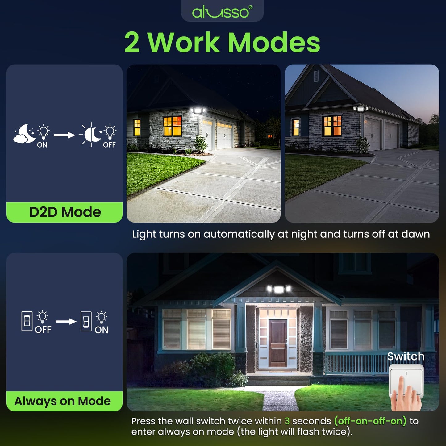 Alusso?Dusk To Dawn Outdoor Lighting  40W 4000Lm Dusk Till Dawn Outdoor Light  3000K/4000K/6000K 3Cct Ip65 3 Heads Security Lights Dusk To Dawn For House Garage Yard Walkway 1 Pack Black