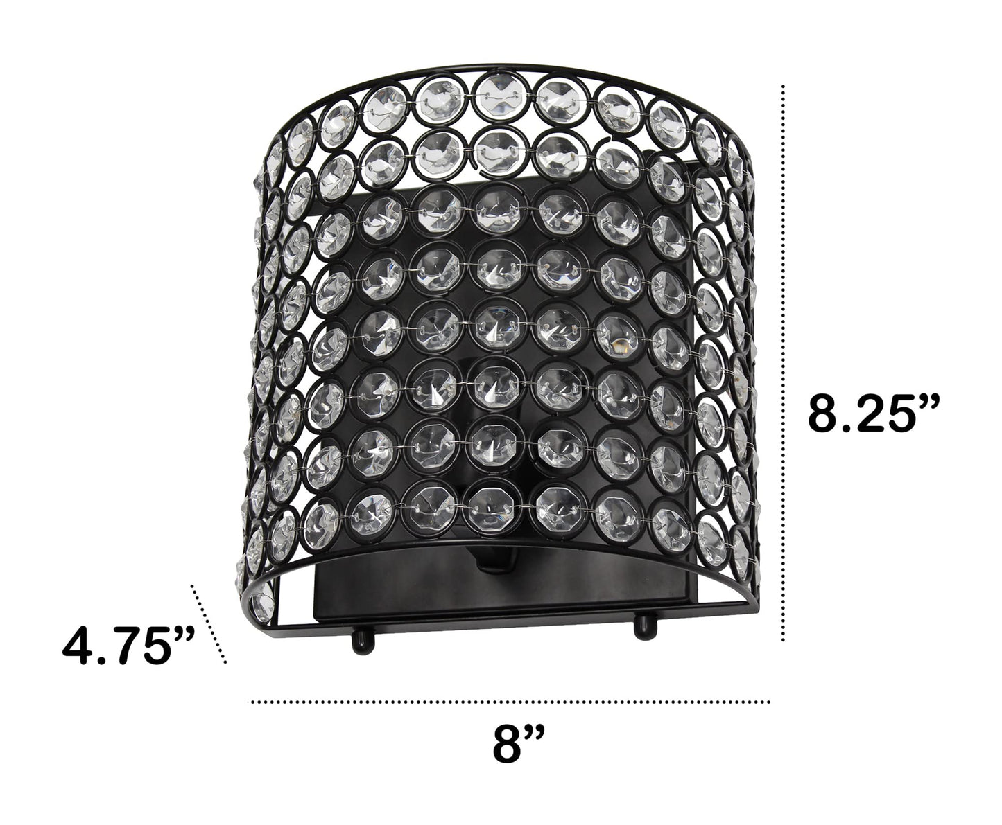 LALIA HOME Wall Sconce Lighting Fixture, 1-Light, Crystal & Metal, 8in x 4.75in x 8.25in, Black, Model LHW-2000 Family