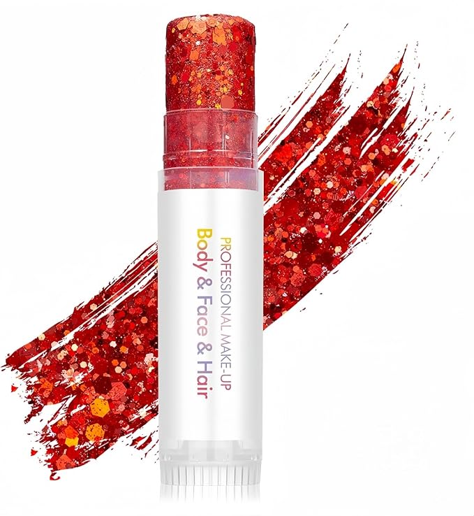 Red Body Glitter Stick, Sparkling Neon Outfit Holographic Sequins Glitters for Eye Lip Hair Nails, Festival Rave Accessori...