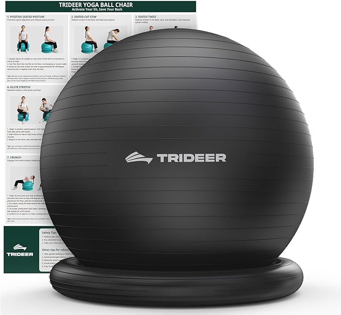Trideer Exercise Ball for Office Desk, Yoga Ball Chair to Relieve Back Pain, Stability & Fitness Ball Seat with Base, Home...