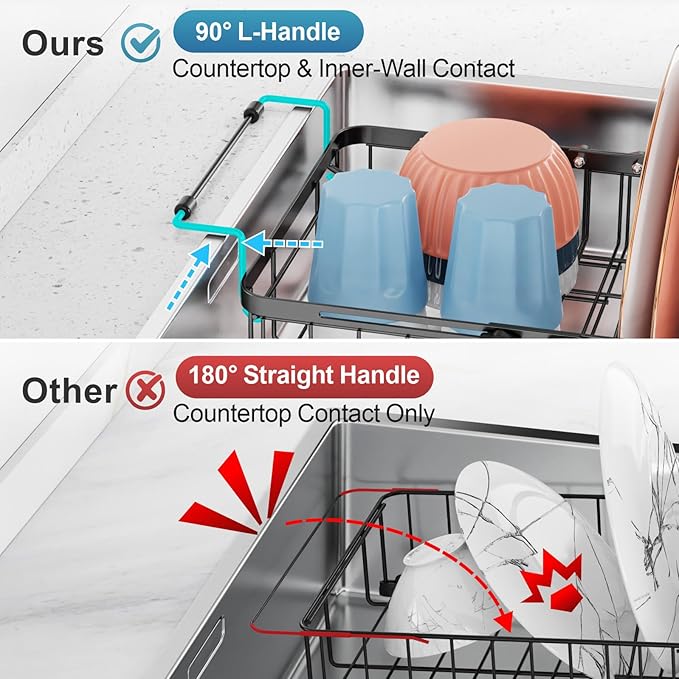 iSPECLE Expandable in Sink Dish Drying Rack - Adjustable Capacity Over The Sink Dish Drainer Drying Rack for Kitchen, 12.4"-17.1" L x 12.8" W, Black