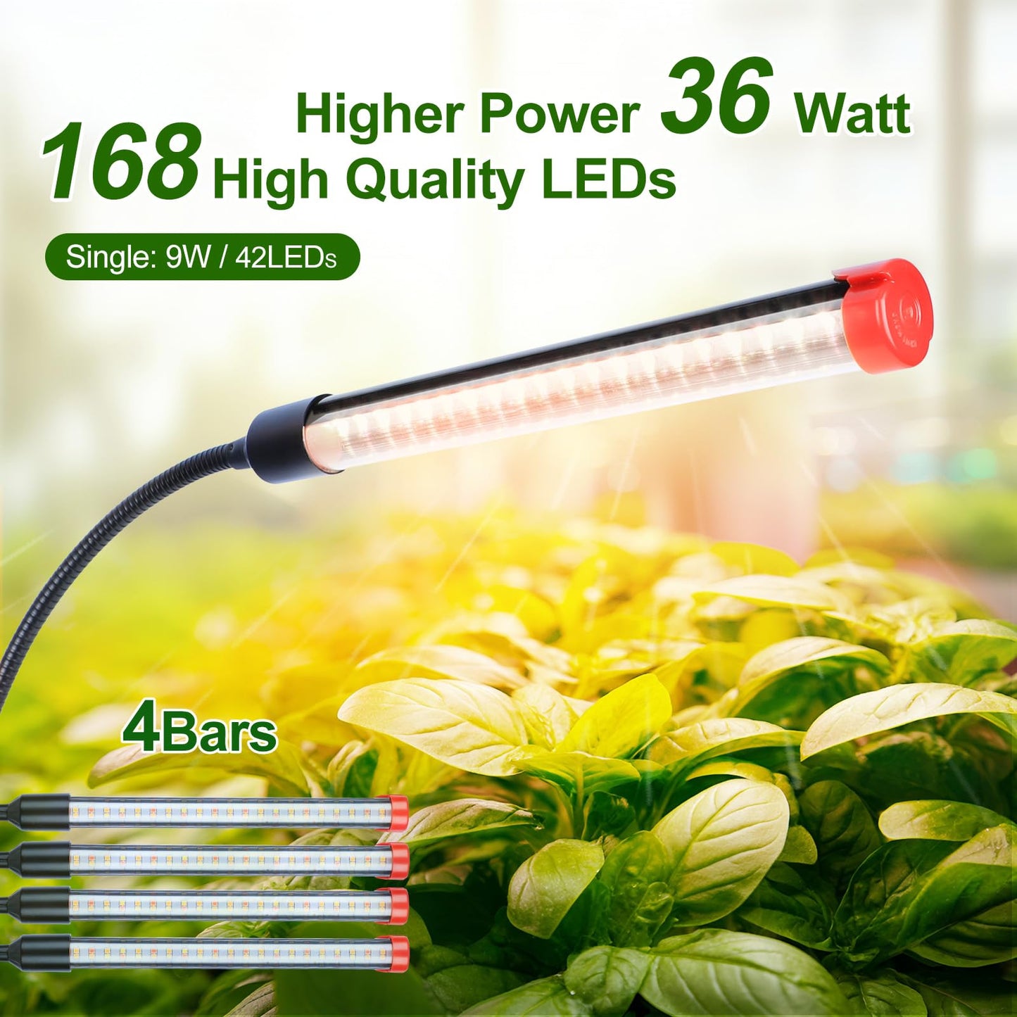 4-Head Desk Grow Lights For Indoor Plants  Seed Starting  Bonsai  Succulent  Cactus With Timer  36W Table Top Led Plant Growing Lamps  Enough High-Intensity Like Sun  Best Gift For Plants Lover