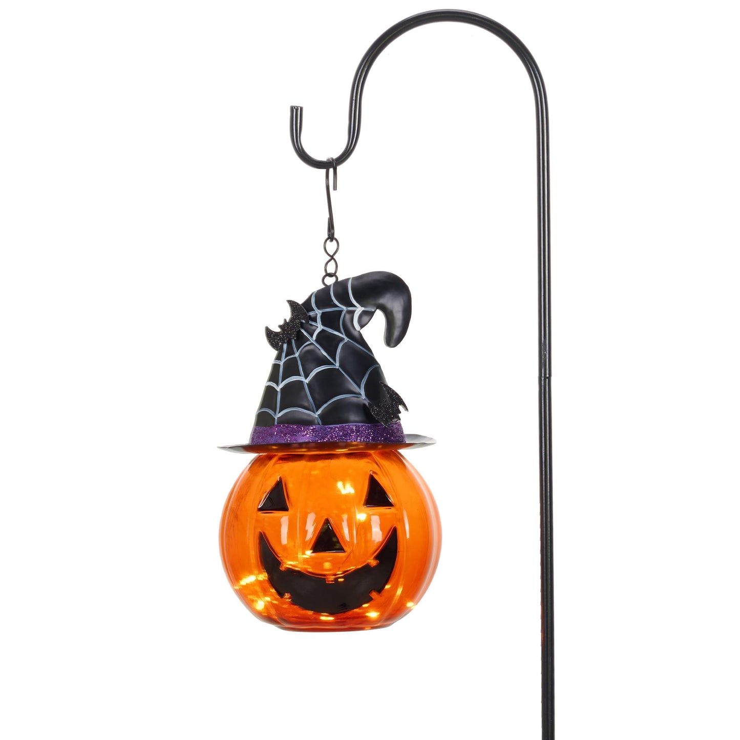 TERESAS COLLECTIONS Glass Solar Lantern, 36in Halloween Decoration, Orange Pumpkin Bats, Model TLS23GS193