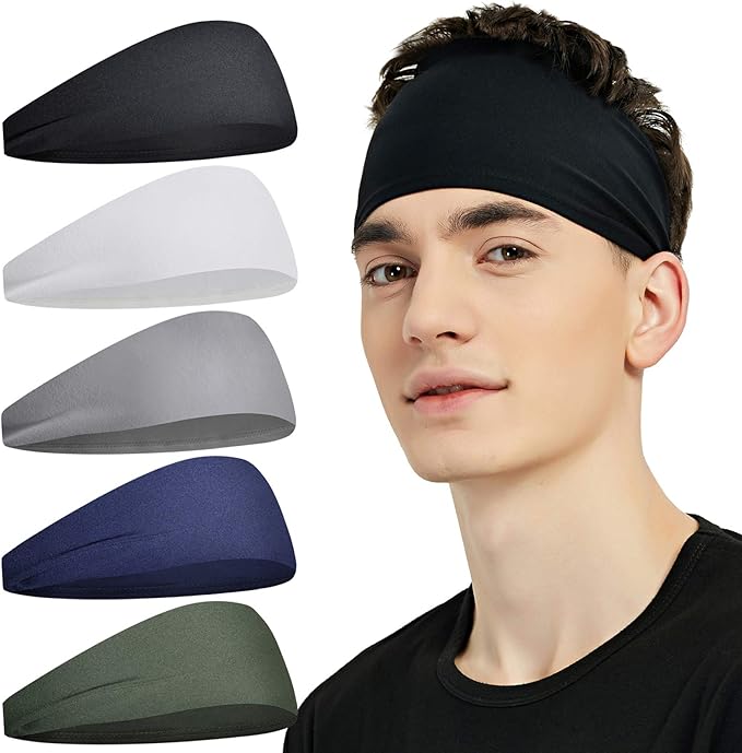 Pilamor Sports Headbands for Men (5 Pack),Moisture Wicking Workout Headband, Sweatband Headbands for Running,Cycling,Footb...