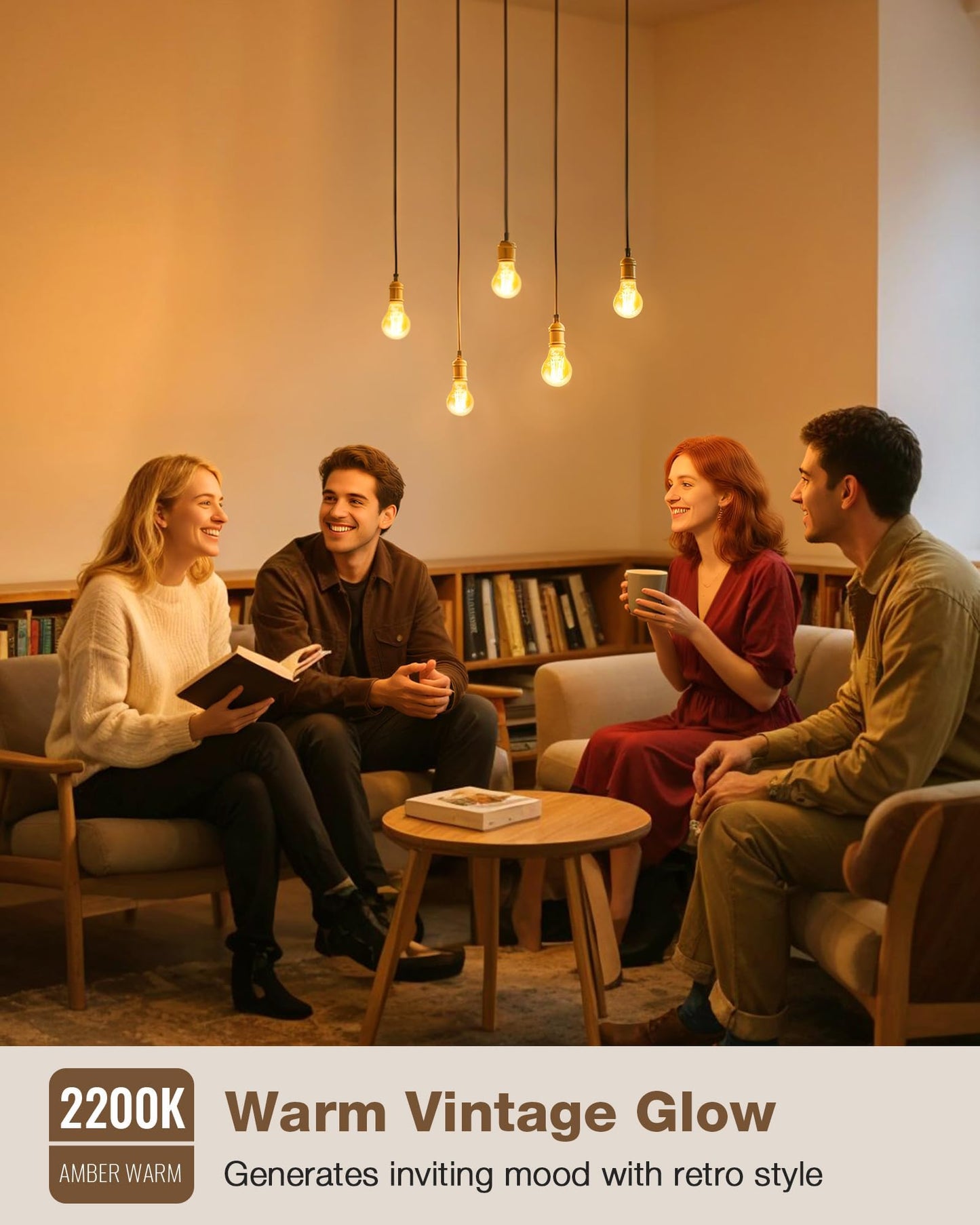 Lafoy A19 E26 Amber Light Bulbs 2200K Soft Warm, Vintage LED Edison Bulbs 60 Watt Equivalent, Dimmable Antique Old-Fashioned Style 60W Replacement, 550 Lumen Medium Base Lightbulbs, 120V 6 Pack