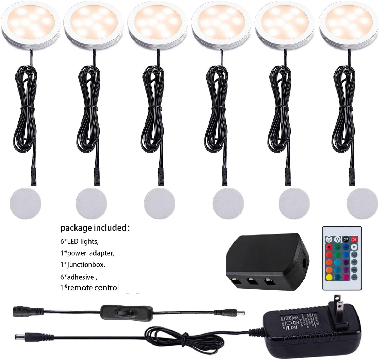 Jorunhe Mini Surface Mounted LED Light, 1.5W, AC85-265V, 6 Pack, Plastic, Model 3247, White