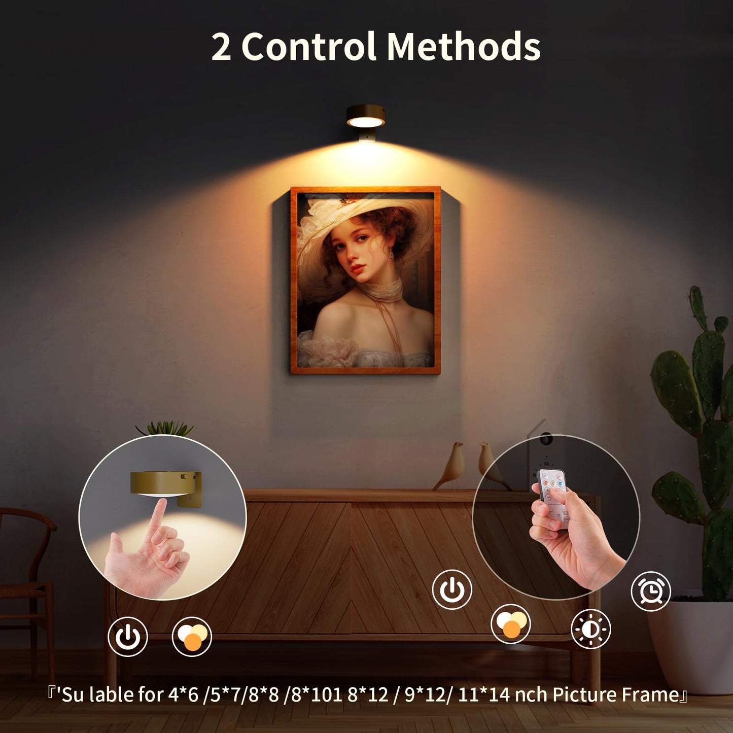 Narotood Picture Lights, 6 Pack, Rechargeable Battery Operated, Wireless Magnetic, Remote Control, Golden, Model 6BHD00012