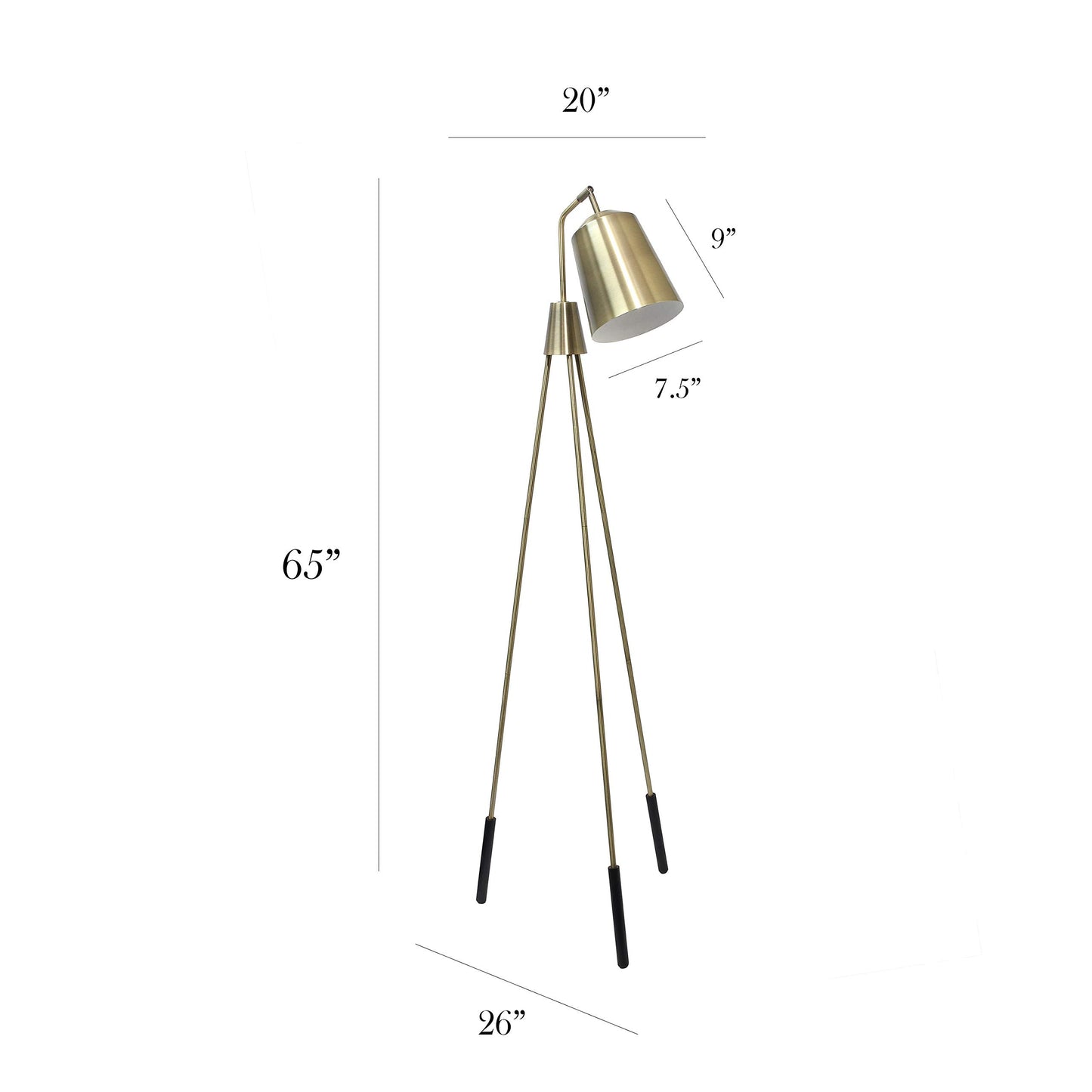 Elegant Designs LF1025-ABS Antique Brass Floor Lamp, 26inL x 20inW x 65inH, Metal, Three Legged, Shifting Shade