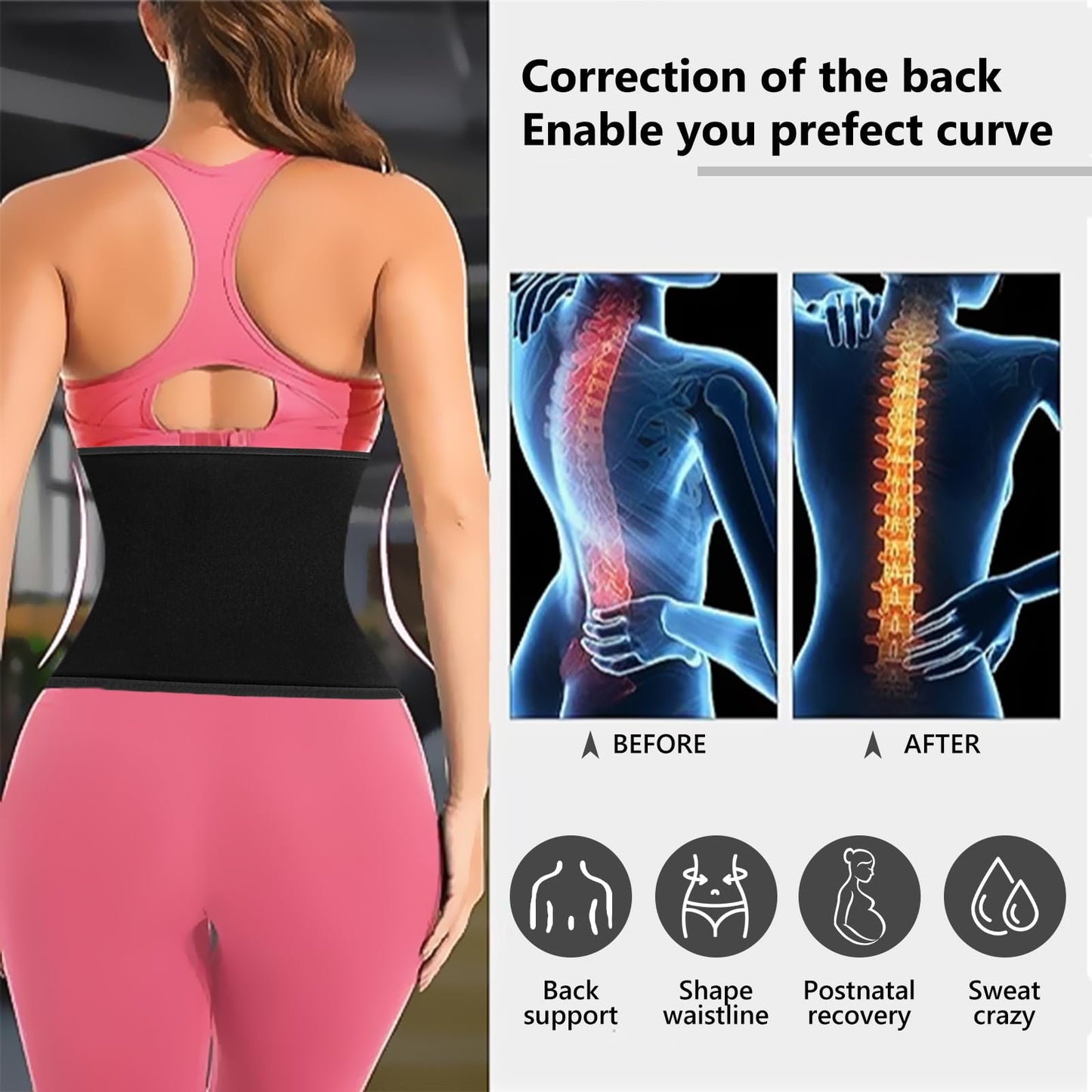 AMZBOSS Waist Trainer for Women Lower Belly Fat, Waist Sweat Band for Women, Belly Band Sweat Belt, Stomach Wrap, Faja Body Shaper (BLACK, Large)