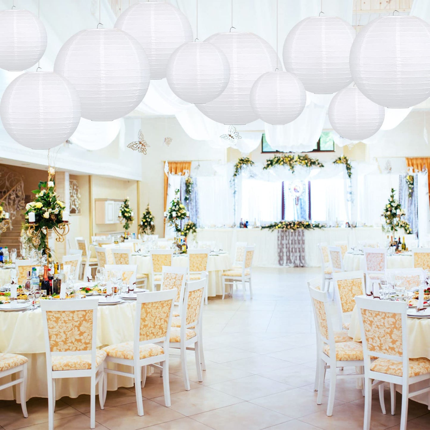 Lihao 10Pcs White Paper Lanterns - Decorative Chinese Lanterns For Weddings, Parties, Baby Showers - Sizes: 6, 8, 10, 12