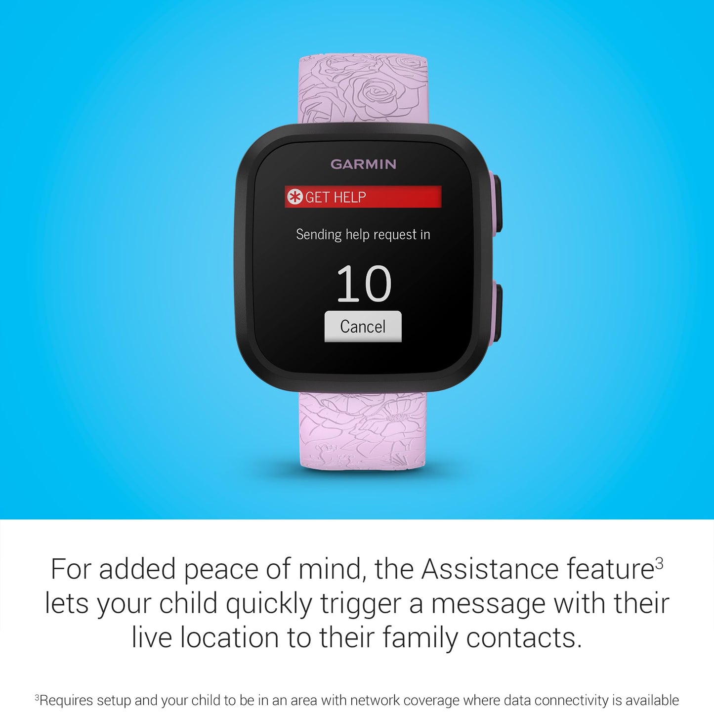 Garmin Bounce™, Kids Smartwatch, Two-Way Text and Voice Messaging, Location Tracking, Lilac Floral