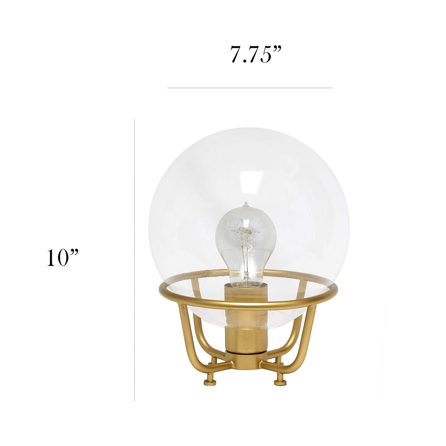 Elegant Designs Table Lamp, Vintage Industrial, Glass Crystal Ball, Metal, 7.75inL x 7.75inW x 10inH, Matte Gold, Model LT1062-MGD