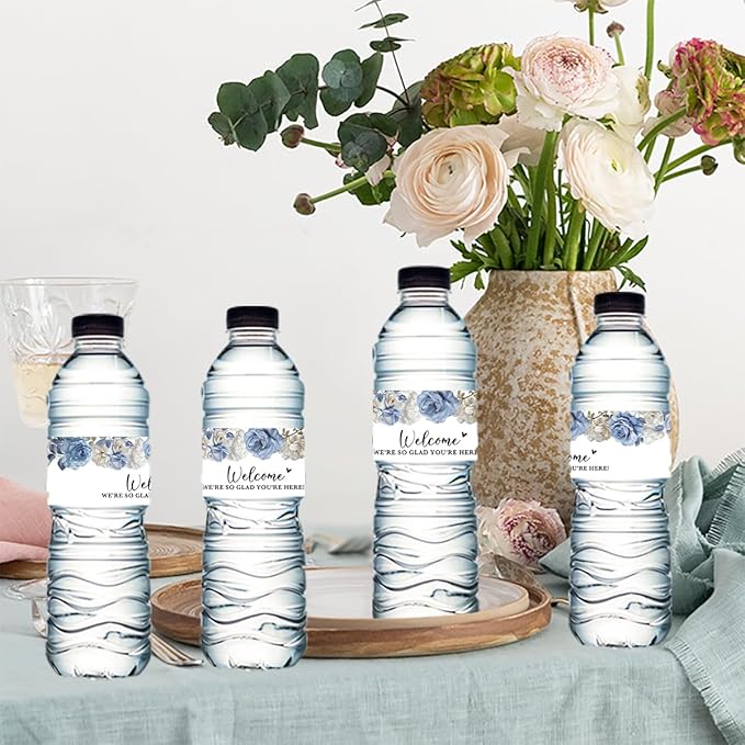 100PCS Wedding Water Bottle Labels Waterproof Greenery Floral Wraps Sticker for Water Bottle Baby Shower Bottle Label for Bridal Shower Party Welcome A06