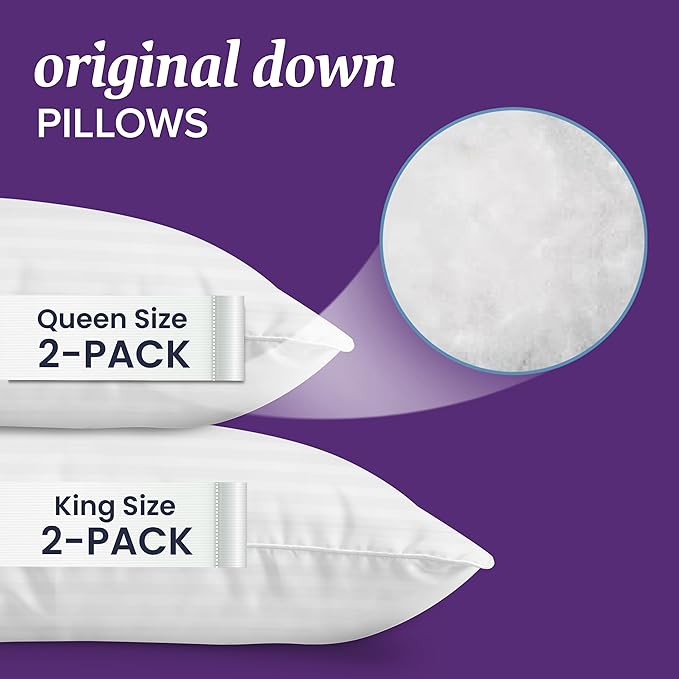 Beckham Hotel Collection King Size Bed Pillows Set of 2 - Down Pillow for Sleeping - Back, Stomach or Side Sleepers