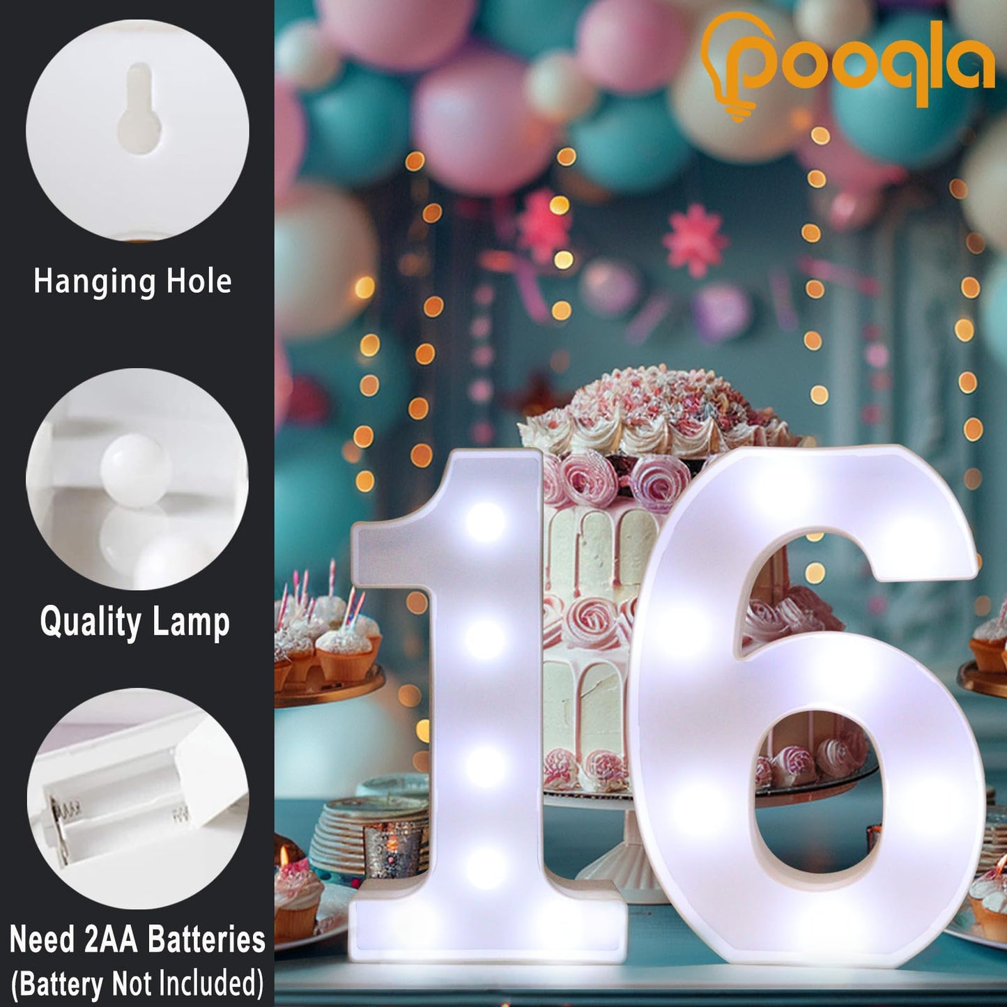 Pooqla LED Number 70 Birthday Decoration, Marquee Sign for Party Backdrop, Cool White & Warm White, Plastic, Model DENC-BP-01