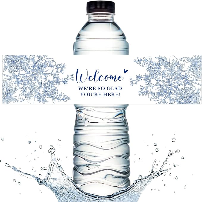 100PCS Wedding Water Bottle Labels Waterproof Greenery Floral Wraps Sticker for Water Bottle Baby Shower Bottle Label for Bridal Shower Party Welcome A08