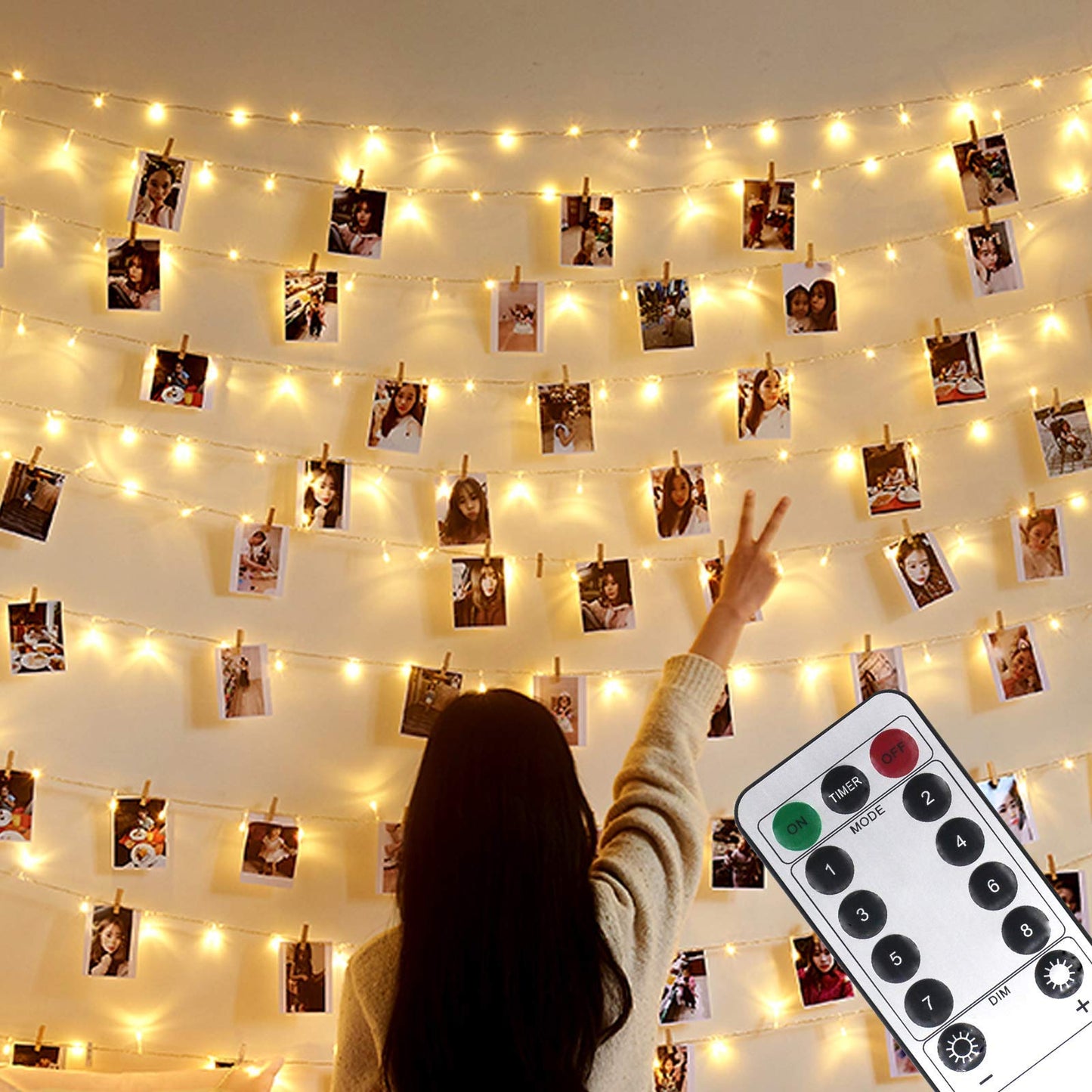 Microwear 100 LED Fairy String Lights, 10M Warm White, USB/Battery Powered, 8 Modes, Remote Control for Bedroom & Wedding Décor