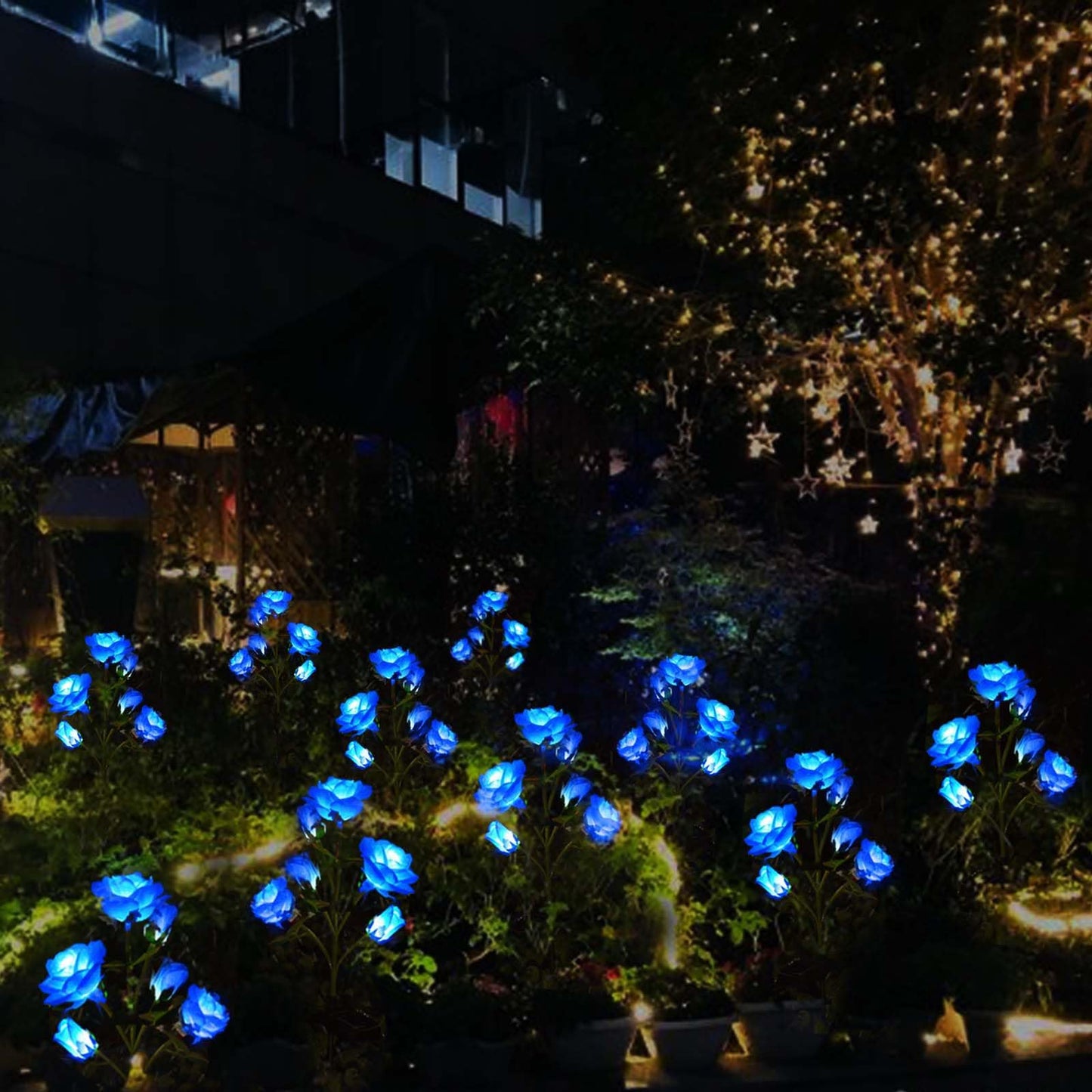 Homeleo Solar Powered Decorative Rose Garden Stake Lights - Waterproof, Realistic Artificial Flowers, Blue For Outdoor Decor