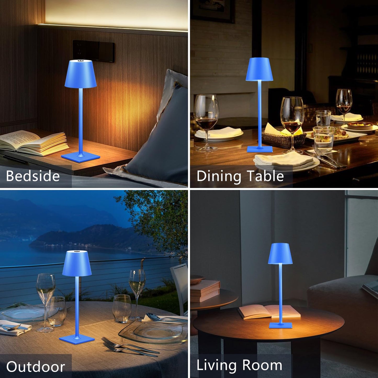 Yogaret Blue Cordless Table Lamp Set of 2, Metal Indoor/Outdoor Lighting, Model Yogaret-Dinner Lamp