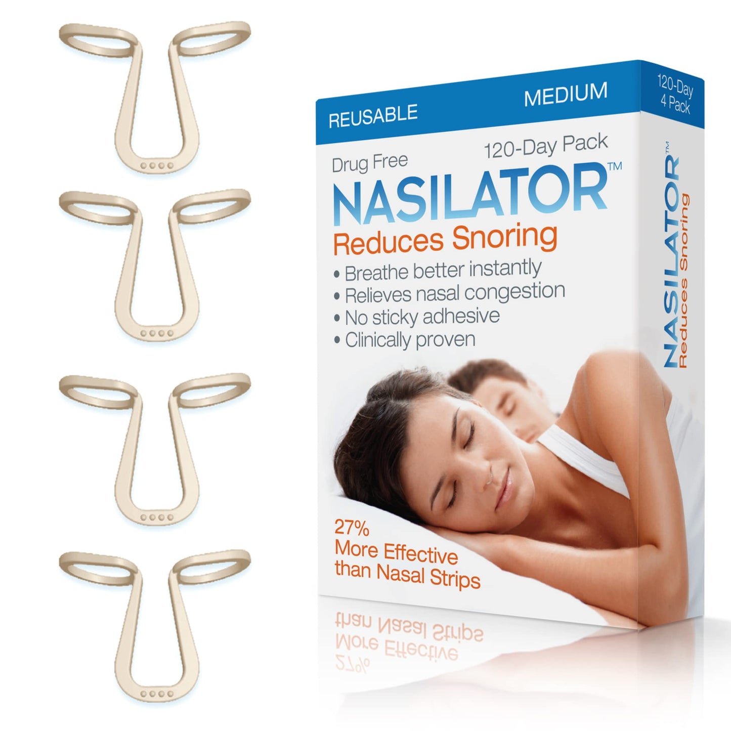 Made in USA! Nasilator Anti-Snoring Devices - Soft and Flexible Nasal Dilators | Improves Breathing & Sleeping | Snoring Solution | Reusable & Better Than Nasal Strips Pack of 4 (Medium)