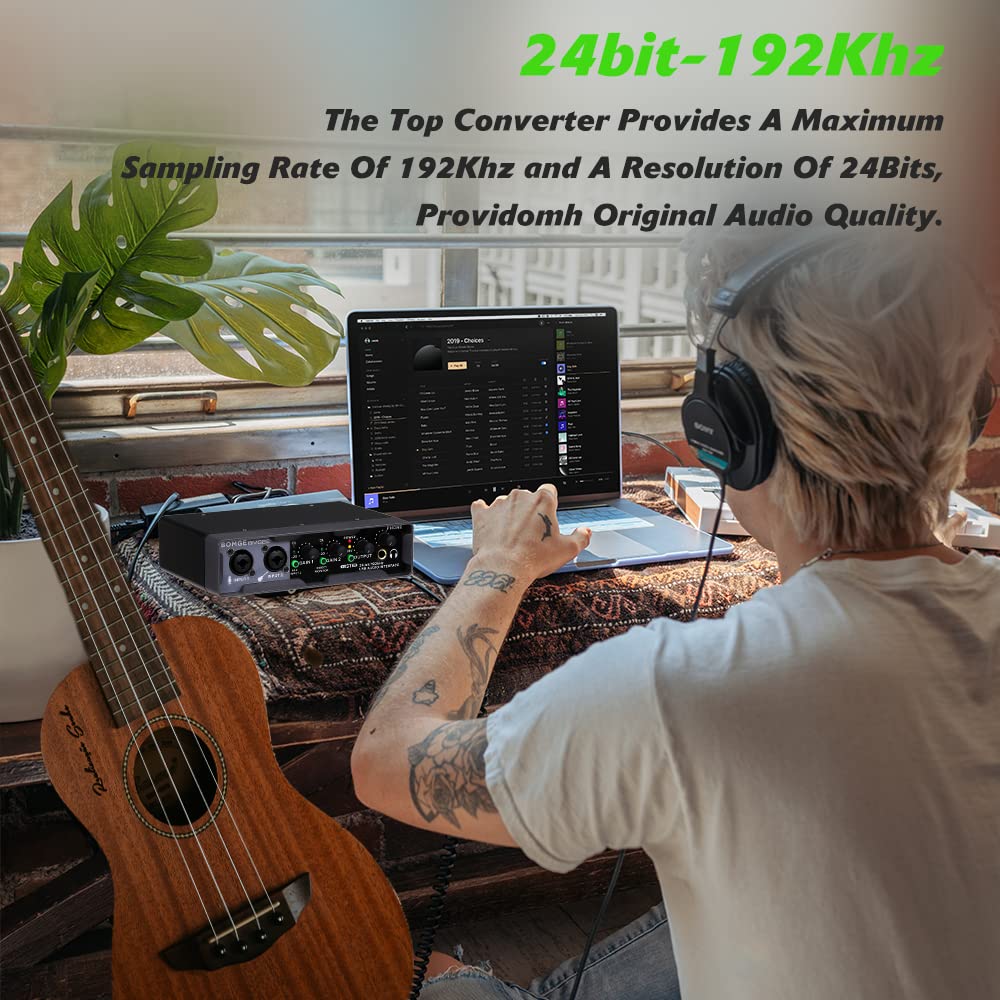 Bomge Usb Audio Interface(32Bit/192 Khz) With Xlr,Phantom Power,Direct Monitoring,Loopback For Pc Recording,Streaming,Guitarist,