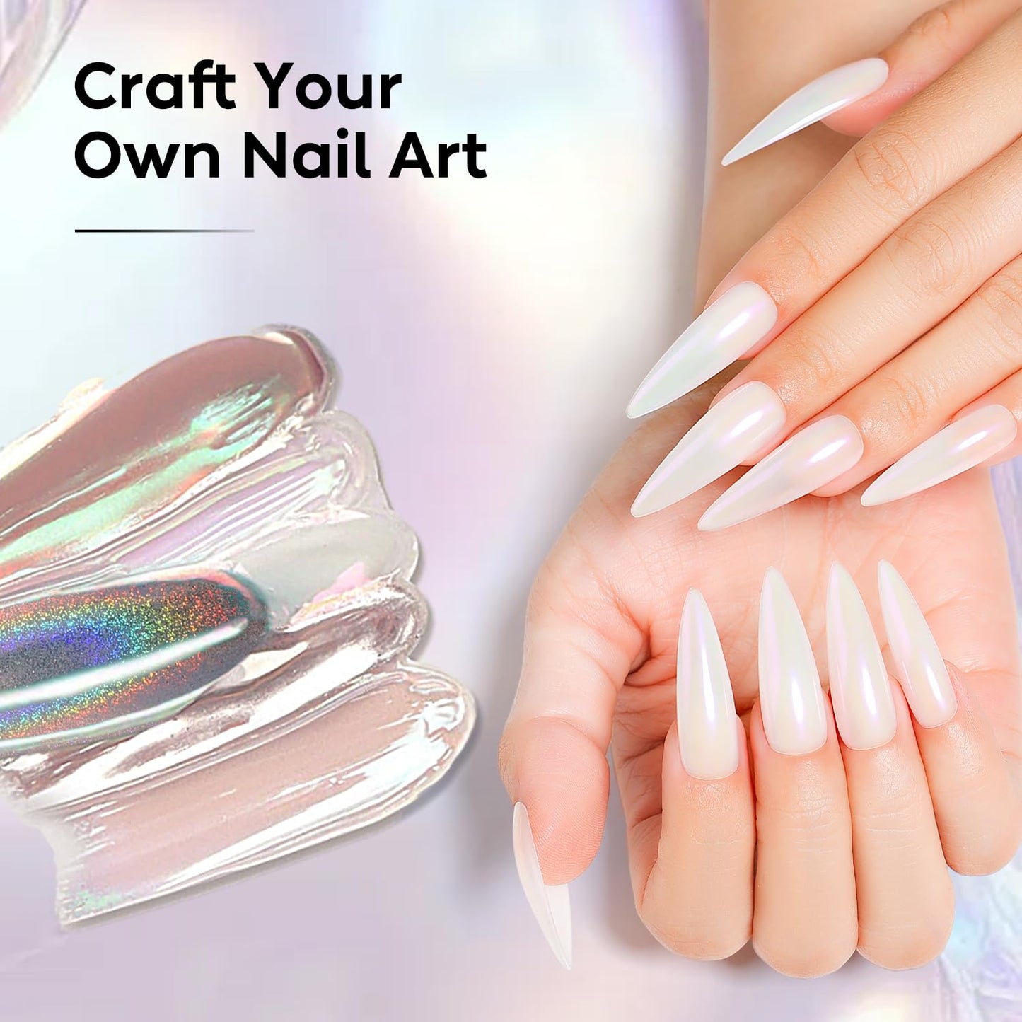 AIMEILI Pearl Chrome Nail Powder, Vegan, Cruelty Free, 6 Colors Aurora Metallic Holographic Mirror Effect Nail Art Pigment Iride