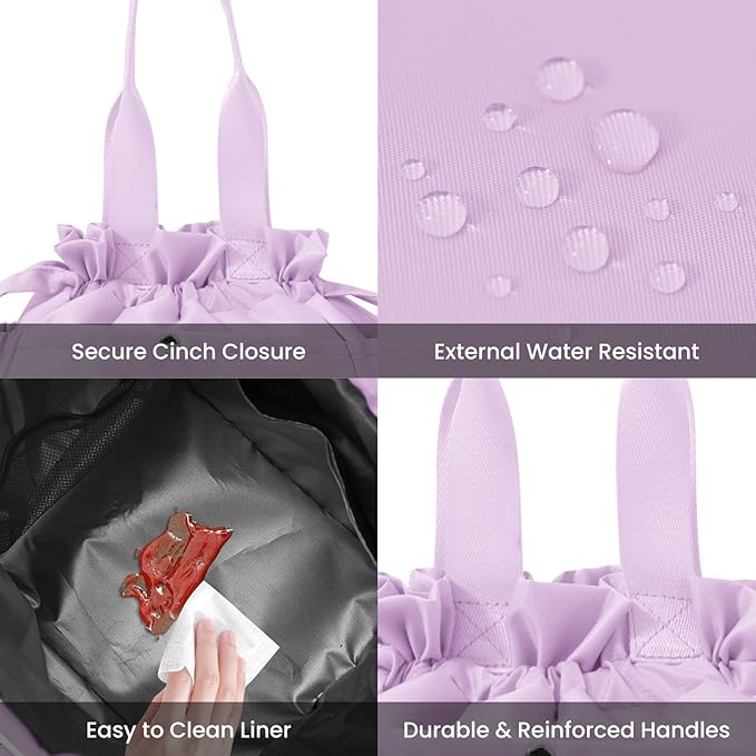 MEXS Lunch Bag for Women Reusable Drawstring Insulated Lunch Box Stain-Resistant Large Cinch Closure Lunch Bags for Work Office
